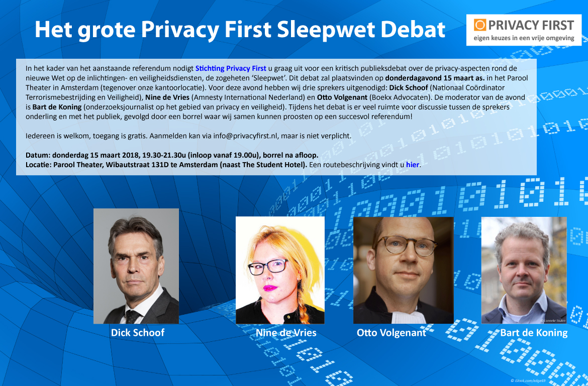 uitnodiging Sleepwetdebat PrivacyFirst 15maart2018